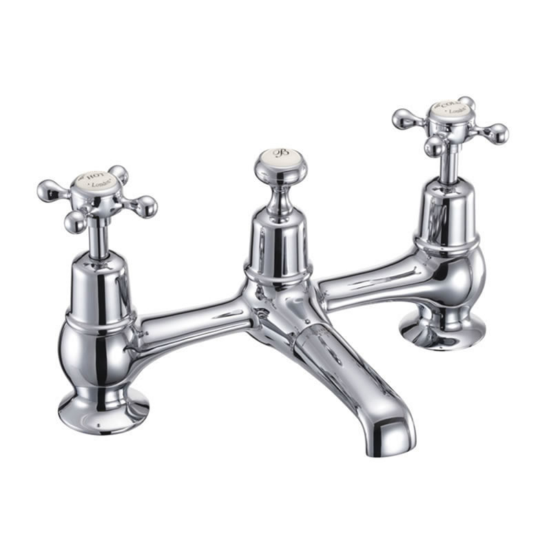 Claremont Medici 2 tap hole bridge basin mixer with plug and chain waste and swivel spout